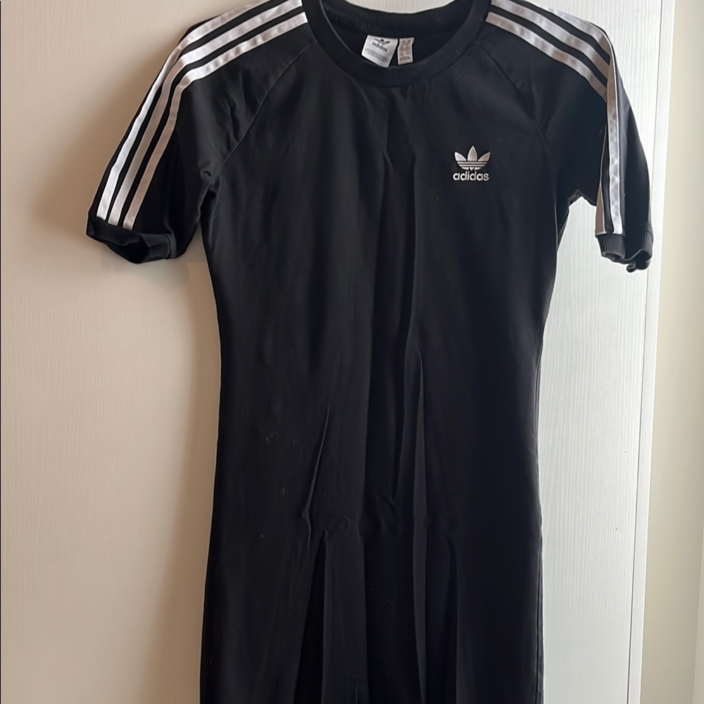 Adidas Black Tee with White Stripes